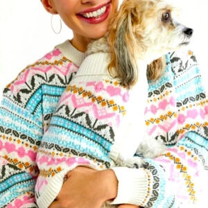 Franki’s Dog Sweater Fair Isle Pink, Blue Large